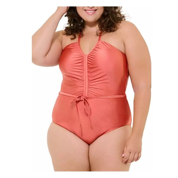 Ruched Tie-Front One-Piece Swimsuit Sz 2X NWT - Picture 4 of 12